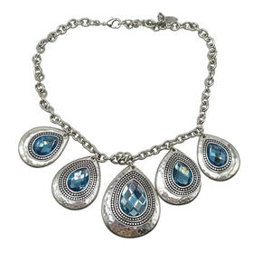 St. Thomas Silver Necklace With Blue Gemstone Teardrop Pendants Lobster Clasp